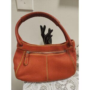Cole Haans Orange Top Handle Purse Green Lining External Magnet Closure
